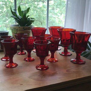 Vintage Red Goblet Glass Set